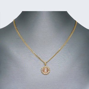 14K Gold Flower Round Virgen de Guadalupe Necklace Set 14K Gold Flower Round Virgen de Guadalupe Necklace Set