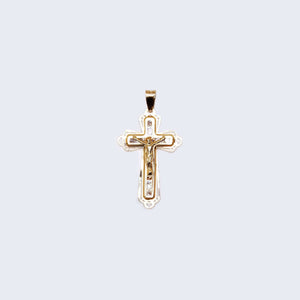 14K Gold Flower Design Cross with Jesus Pendant Charm 14K Gold Flower Design Cross with Jesus Pendant Charm