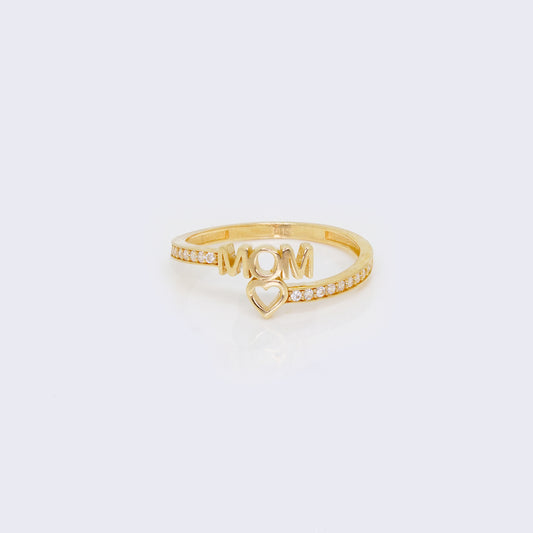 14K "MOM" with a Heart Cubic Zirconia Adjustable Ring