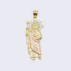 14K White Yellow And Rose Tri Color Gold San Judas Pendant 14K White Yellow And Rose Tri Color Gold San Judas Pendant