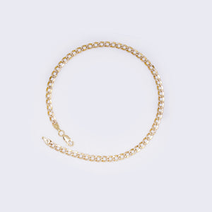14K Yellow Gold Cuban Pave Chain Ankle Bracelet 10 3/4" 4mm Thickness 14K Yellow Gold Cuban Pave Chain Ankle Bracelet 10 3/4" 4mm Thickness