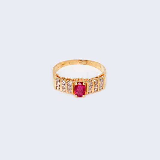 14K Yellow Gold Ruby Stone & Diamond Ring