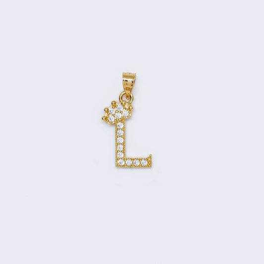 14K Crown Cubic Zirconia Charm Letter "L"
