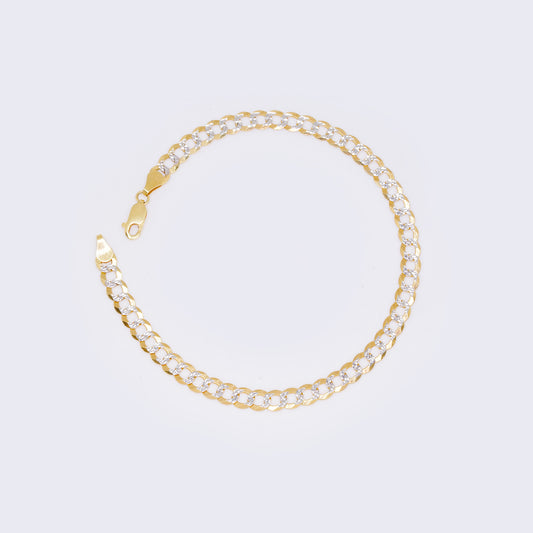 14K Yellow Gold Cuban Pave Chain Ankle Bracelet 10" 6mm Thickness