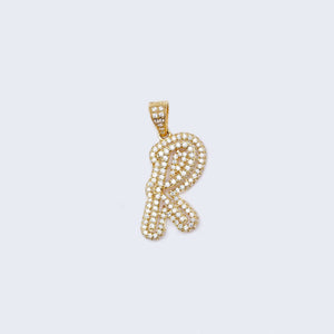 14K Gold Iced Out Initial Alphabet Filled Letter “R” Pendant Charm 14K Gold Iced Out Initial Alphabet Filled Letter “R” Pendant Charm