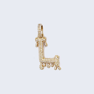 14K Gold Cubic Zirconia Stones Letter "L" and drops Pendant Charm 14K Gold Cubic Zirconia Stones Letter "L" and drops Pendant Charm