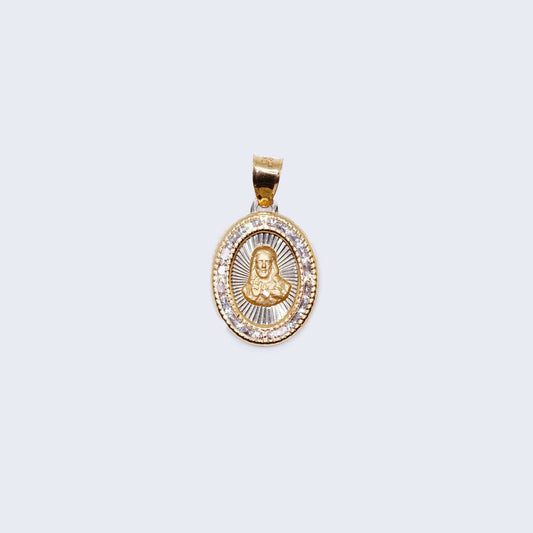10K Gold Christ Face with Cubic Zirconia Stones Pendant Charm