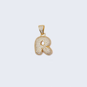 14K Gold Iced Out Initial Alphabet Filled Letter “R” Bubble Pendant Charm 14K Gold Iced Out Initial Alphabet Filled Letter “R” Bubble Pendant Charm