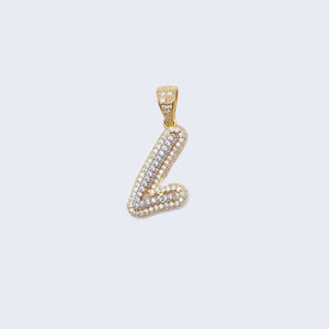 14K Gold Iced Out Initial Alphabet Filled Letter “L” Bubble Pendant Charm 14K Gold Iced Out Initial Alphabet Filled Letter “L” Bubble Pendant Charm