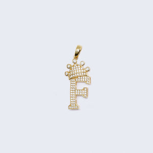 14K Gold Crowned Initial Alphabet Letter “F" Cubic Zirconia Stone Pendant Charm 14K Gold Crowned Initial Alphabet Letter “F" Cubic Zirconia Stone Pendant Charm