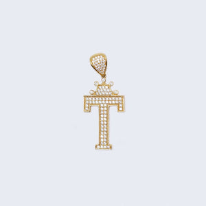 14K Gold Crowned Initial Alphabet Letter “T” Cubic Zirconia Stone Pendant Charm 14K Gold Crowned Initial Alphabet Letter “T” Cubic Zirconia Stone Pendant Charm