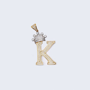 14K Gold Crowned Initial Alphabet Letter “K" Cubic Zirconia Stone Pendant Charm 14K Gold Crowned Initial Alphabet Letter “K" Cubic Zirconia Stone Pendant Charm