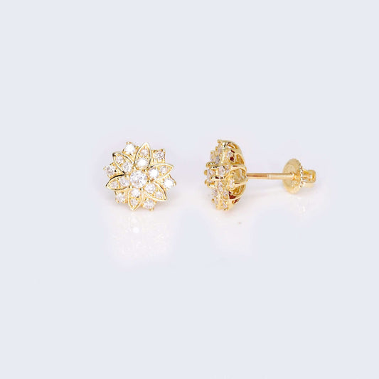 14K Gold Flower Design 0.50 CTW Diamond Earrings