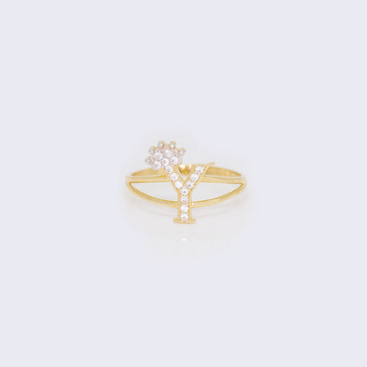 14K Ladies' Crown Initial Letter Ring "Y"