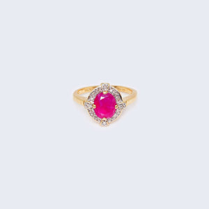 14K Yellow Gold Ruby Round Design & Diamond Ring 14K Yellow Gold Ruby Round Design & Diamond Ring