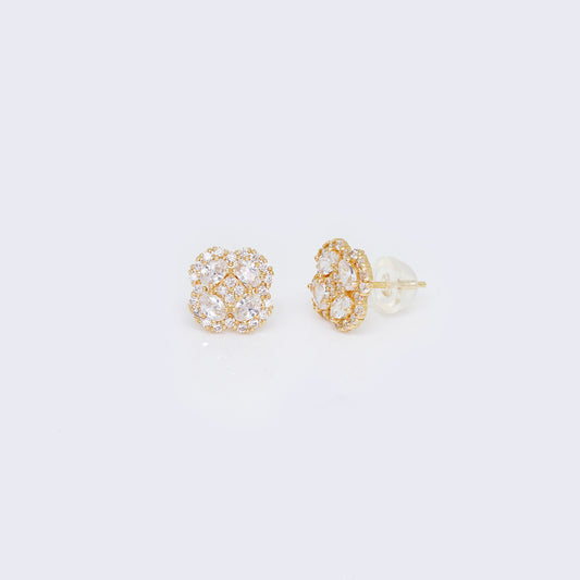 14K Cubic Zirconia Pave Clover Earrings