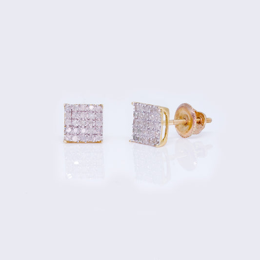 10K Iced Square 0.18ct Diamond Earrings
