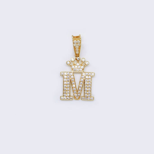 14K Crown Cubic Zirconia Charm Letter "M"