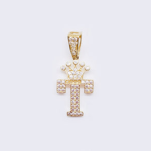 14K Cubic Zirconia "T" Initial Gold Crown Charm 14K Cubic Zirconia "T" Initial Gold Crown Charm
