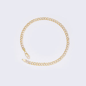 14K Yellow Gold Cuban Pave Chain Ankle Bracelet 10 1/4" 4mm Thickness 14K Yellow Gold Cuban Pave Chain Ankle Bracelet 10 1/4" 4mm Thickness
