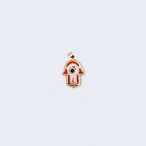 14K Gold Blue & Red Evil Eye Hamsa Hand Pendant Charm 14K Gold Blue & Red Evil Eye Hamsa Hand Pendant Charm