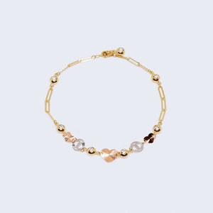 14K Three Tones Gold Three Hearts Charms Ankle Bracelet 14K Three Tones Gold Three Hearts Charms Ankle Bracelet