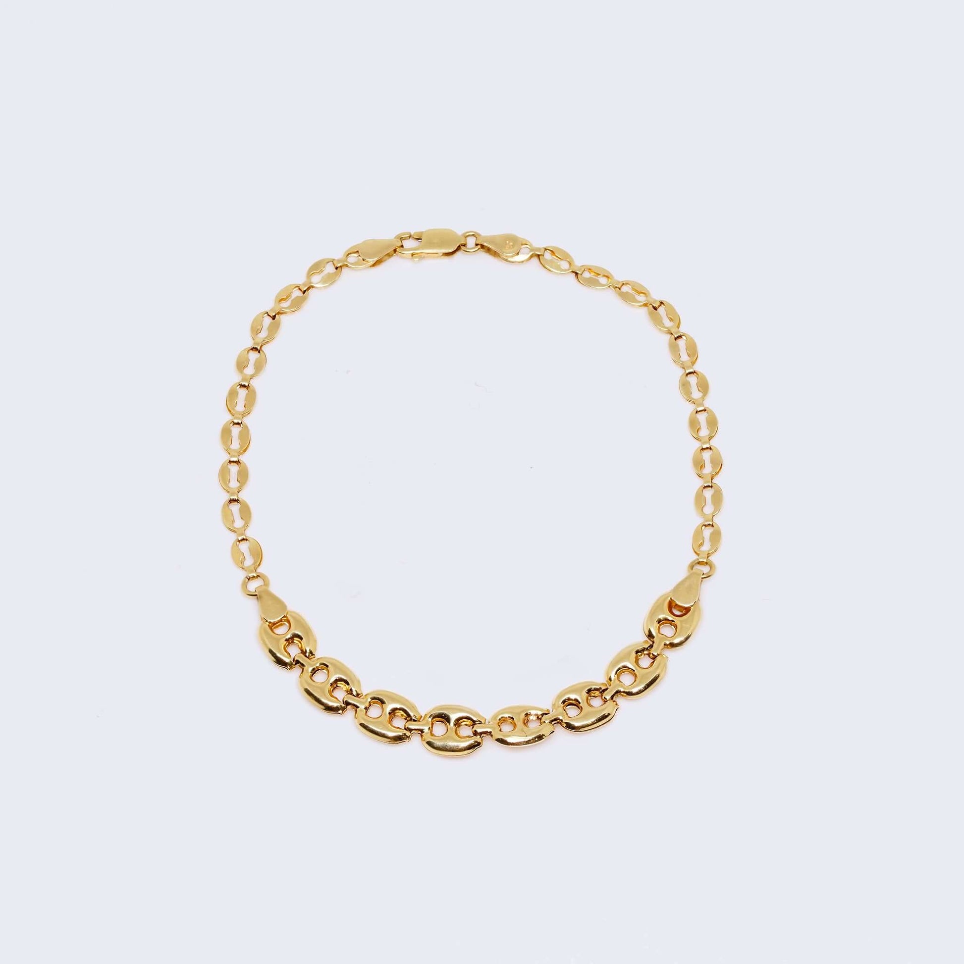 14K Gold High Polish & Hammered Mariner Link Ankle Bracelet