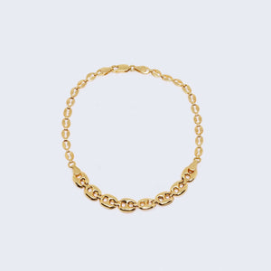 14K Gold High Polish & Hammered Mariner Link Ankle Bracelet 14K Gold High Polish & Hammered Mariner Link Ankle Bracelet