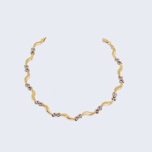 14K Two Tone Gold Fancy Link Ankle Bracelet