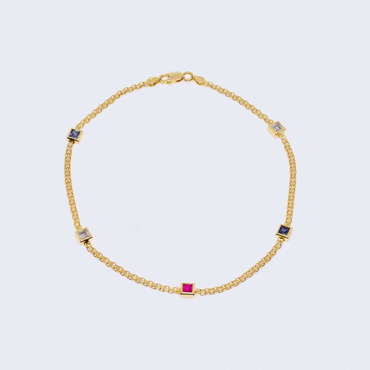14K Gold Five Colors Gems Ankle Bracelet