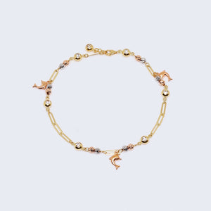 14K Three tones Gold Rose Dolphin Charms Ankle Bracelets 14K Three tones Gold Rose Dolphin Charms Ankle Bracelets