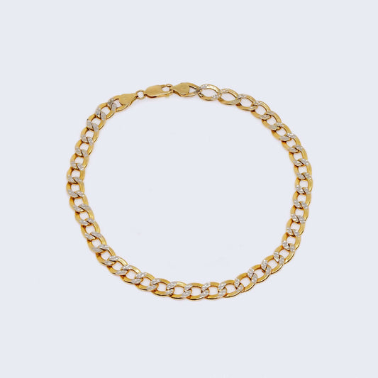 14K Two Tones Gold Curb Style Ankle Bracelet