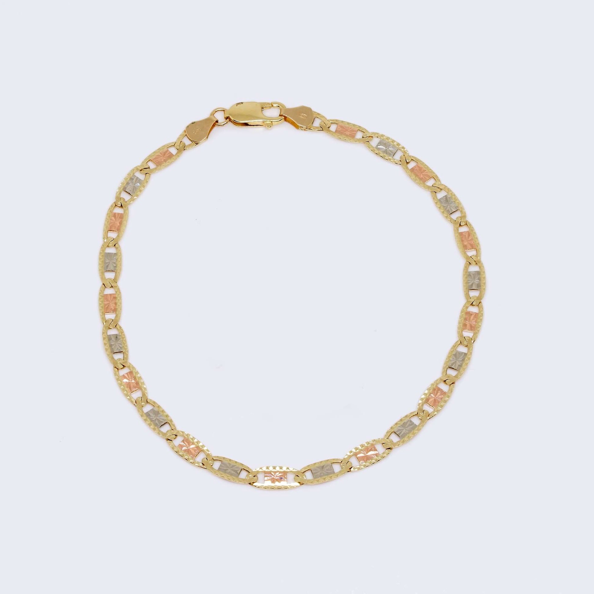 14K Three Tones (Yellow, Rose and White) Gold Valentino Style Ankle Bracelet