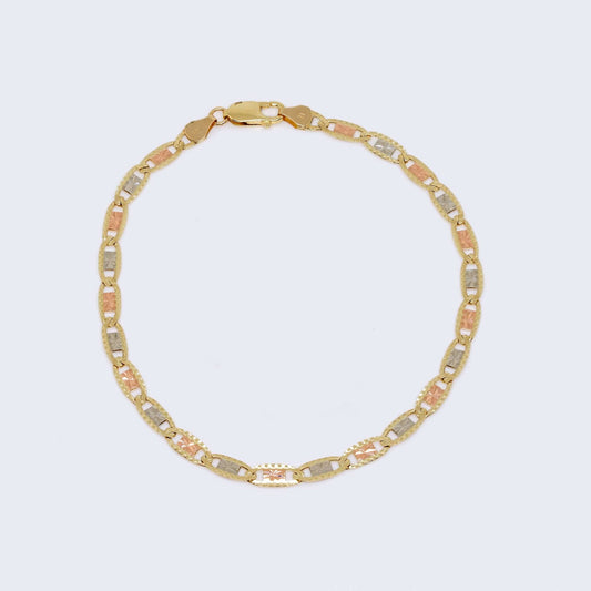 14K Three Tones (Yellow, Rose and White) Gold Valentino Style Ankle Bracelet