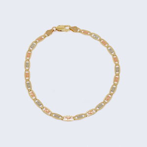 14K Three Tones (Yellow, Rose and White) Gold Valentino Style Ankle Bracelet 14K Three Tones (Yellow, Rose and White) Gold Valentino Style Ankle Bracelet
