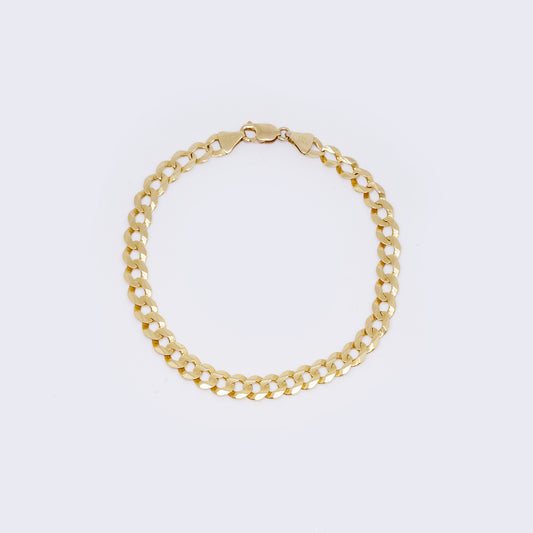 14K Cuban Chain Curb Link Diamond Cut Bracelet 9.75" 7mm