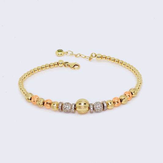 14K Three Tones Gold Crystal Ball Bracelet