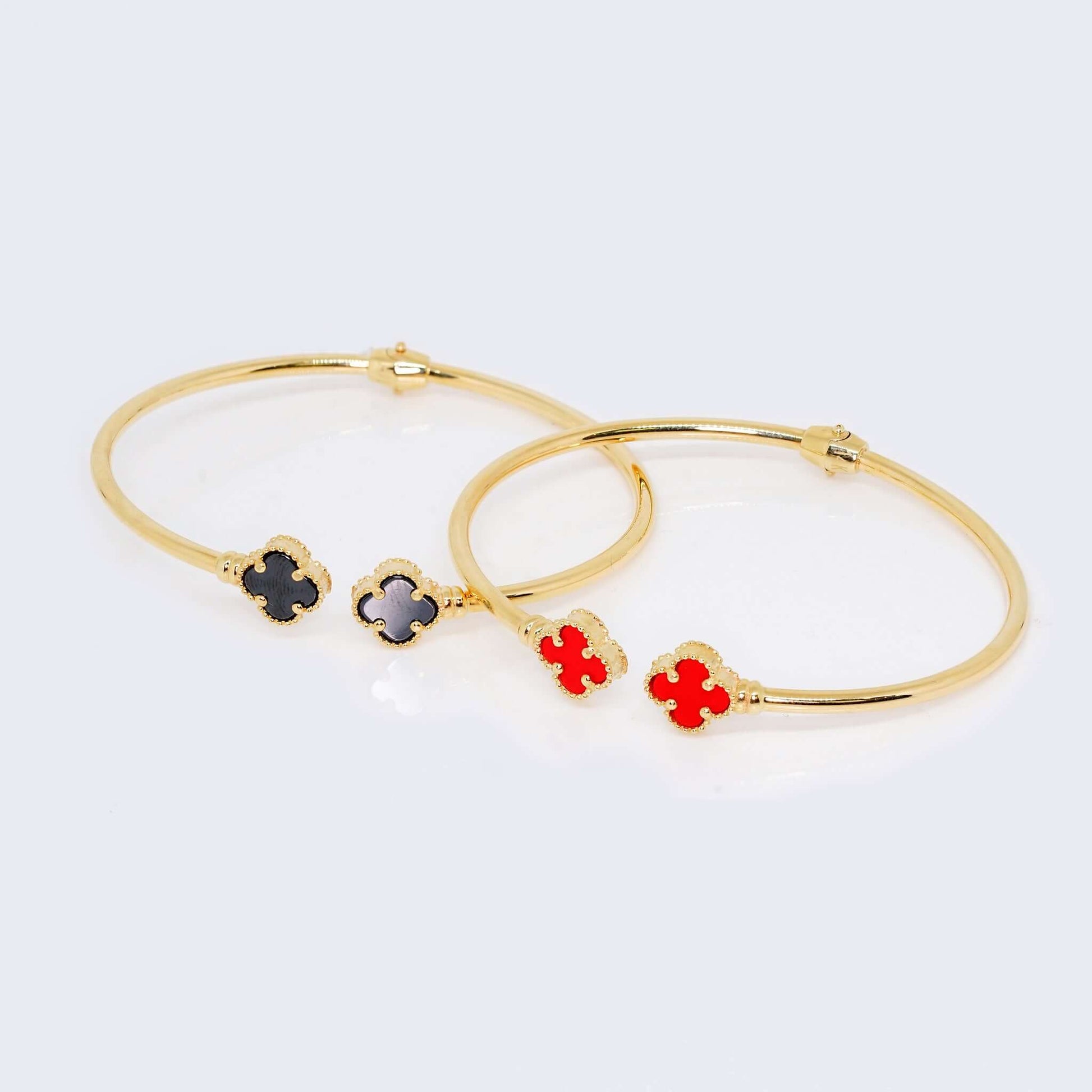 14K Gold Cross Charm Bangle (Red or Black)