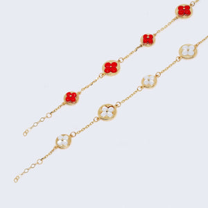 14K Gold White or Red Clover Charm Bracelet 14K Gold White or Red Clover Charm Bracelet