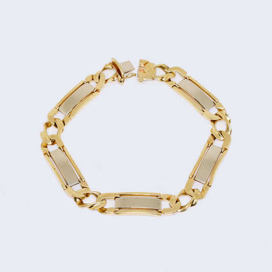 14K Solid Two Tones Figaro Design Fancy Gold Bracelet 8 1/4¨ 10.7 mm