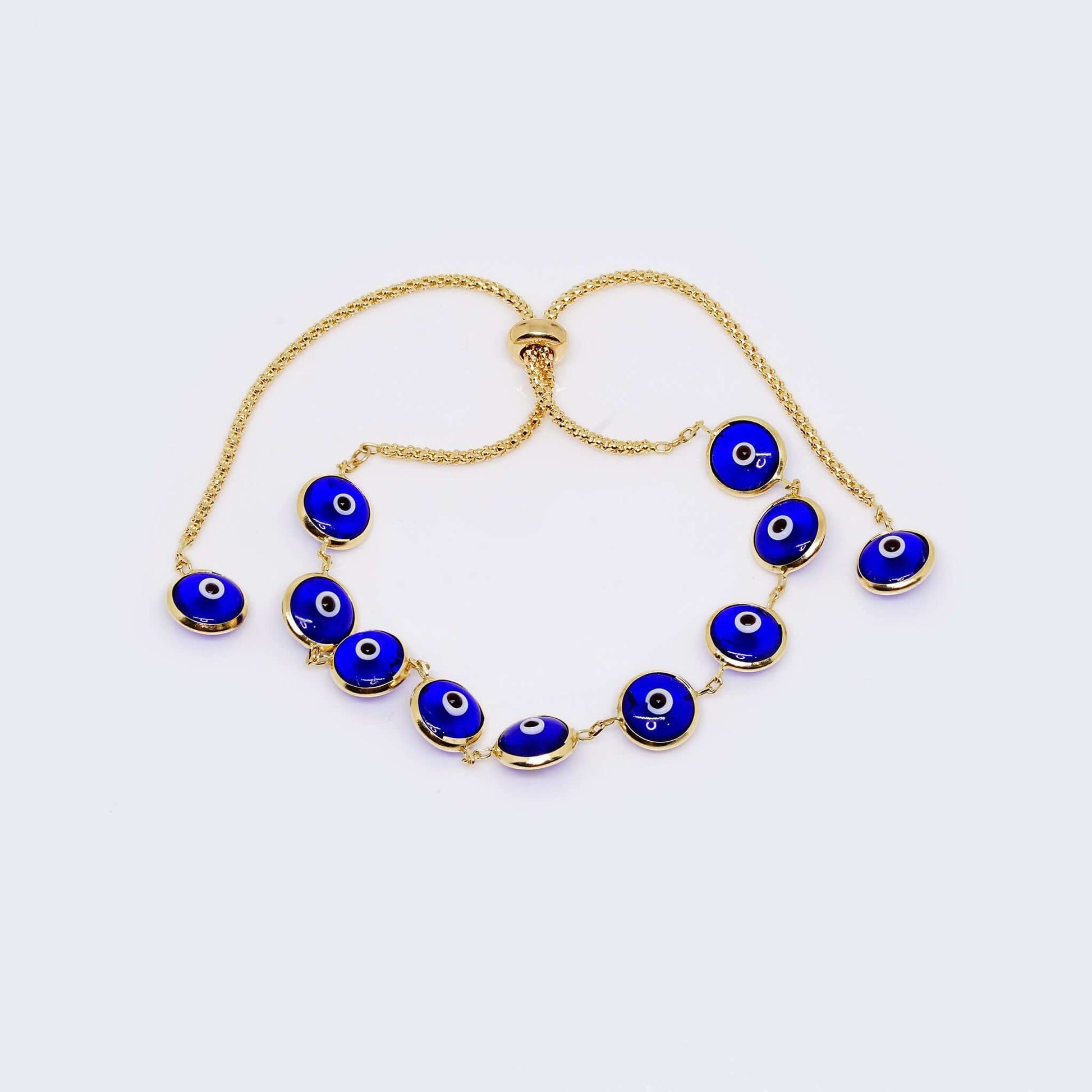 14K Gold Blue Evil Eye Adjustable Bracelet