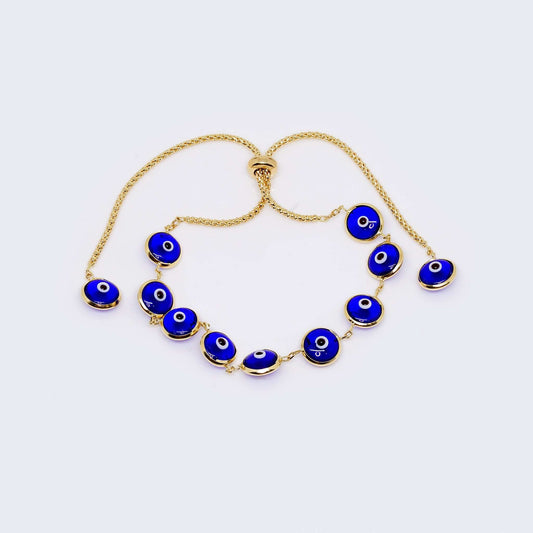 14K Gold Blue Evil Eye Adjustable Bracelet
