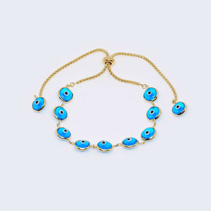 14K Gold Light Blue Evil Eye Adjustable Bracelet 14K Gold Light Blue Evil Eye Adjustable Bracelet