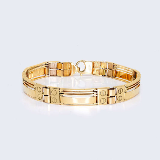 14K Two Tones Gold Cartier Style Fancy Link Bracelet