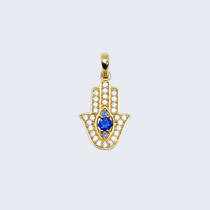 14K GOLD BLUE HAMSA HAND PENDANT 14K GOLD BLUE HAMSA HAND PENDANT