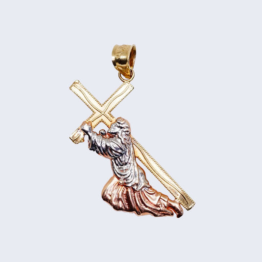 14K JESUS CARRYING CROSS CHARM 3 TONE CHARM