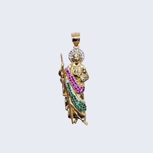 14K SAINT JUDAS WITH RED & GREEN AND WHITE STONES CHARM 14K SAINT JUDAS WITH RED & GREEN AND WHITE STONES CHARM