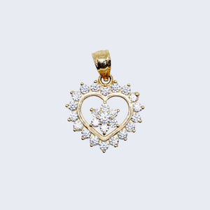 14K WHITE Cubic Zirconia HEARTWITH A FLOWER INSIDE CHARM 14K WHITE Cubic Zirconia HEARTWITH A FLOWER INSIDE CHARM