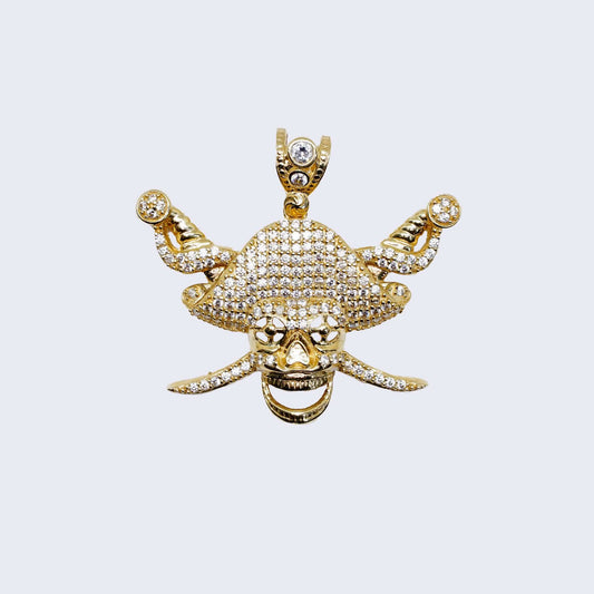 14K PIRATE SKELOTON FACE WITH WHITE Cubic Zirconia