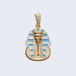 14K EGYPTIAN FACE WITH Cubic Zirconia AND LIGH BLUE AND WHITE PAINT 14K EGYPTIAN FACE WITH Cubic Zirconia AND LIGH BLUE AND WHITE PAINT